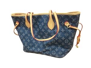 Louis Vuitton Neverfull MM Monogram Denim Tote Blue with Pouch